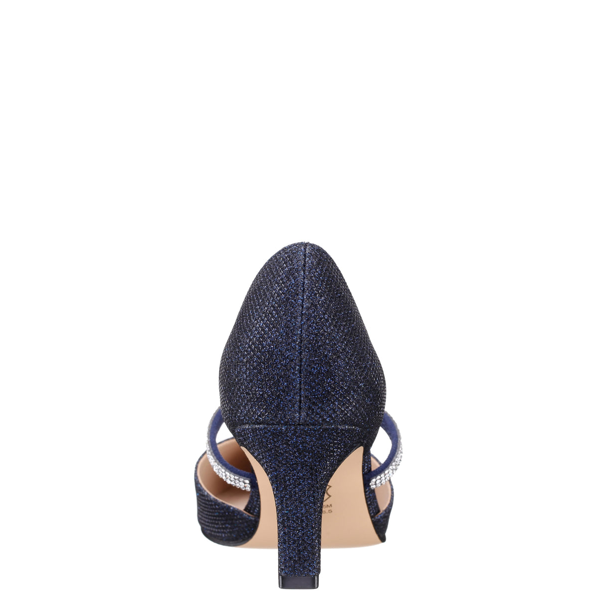 Brystol Blue Textured Metallic with Crystal Band Mid-Heel D'Orsay Pumps | Nina Shoes