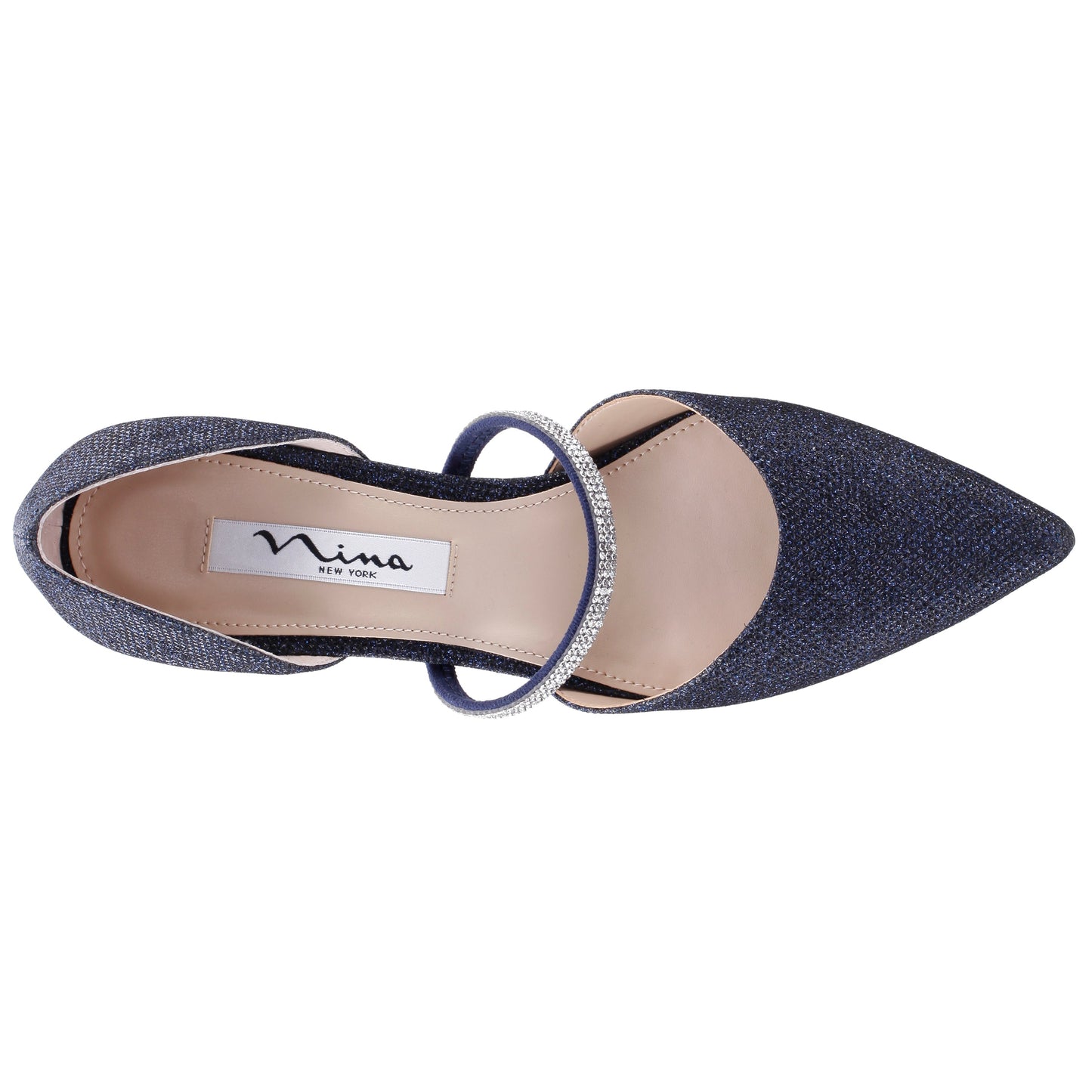 Brystol Blue Textured Metallic with Crystal Band Mid-Heel D'Orsay Pumps | Nina Shoes