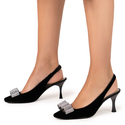 Jolanda Black Slip On Mid-Heel Dress Shoes | Nina Shoes