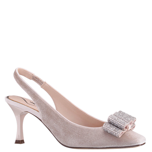 Jolanda Beige Slip On Mid-Heel Dress Shoes | Nina Shoes