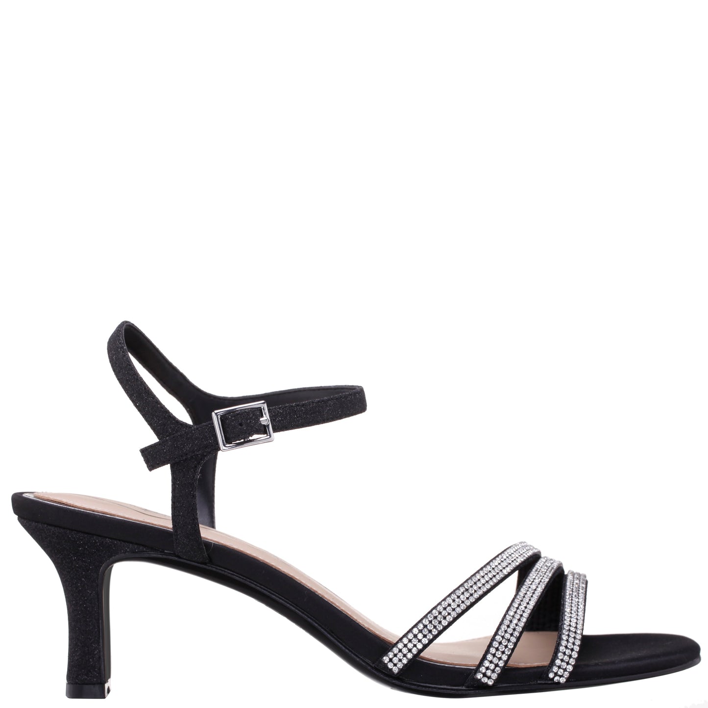 Bettany Black Satin Mid-Heel Sandals | Nina Shoes