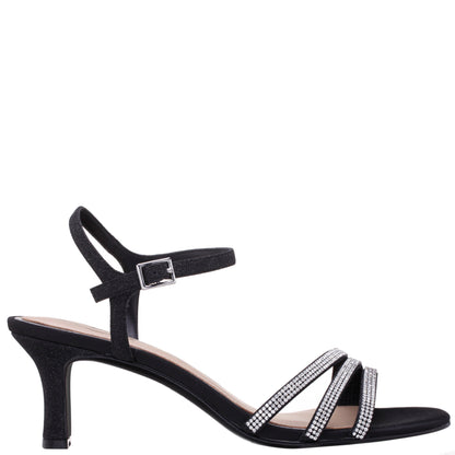 Bettany Black Satin Mid-Heel Sandals | Nina Shoes