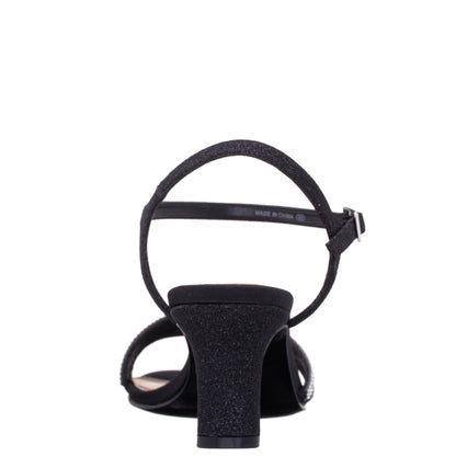 Bettany Black Satin Mid-Heel Sandals | Nina Shoes