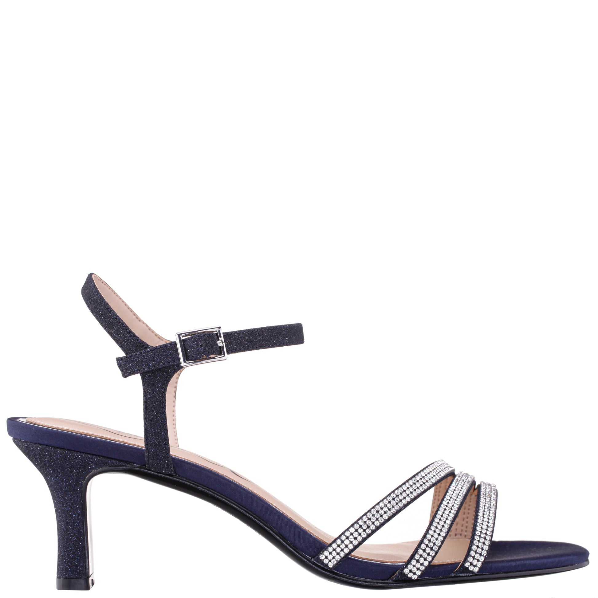 Bettany Blue Satin Mid-Heel Sandals | Nina Shoes