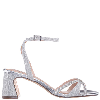 Bracha Silver Block-Heel Sandals | Nina Shoes