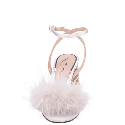 Bev White Satin Block-Heel Sandals | Nina Shoes