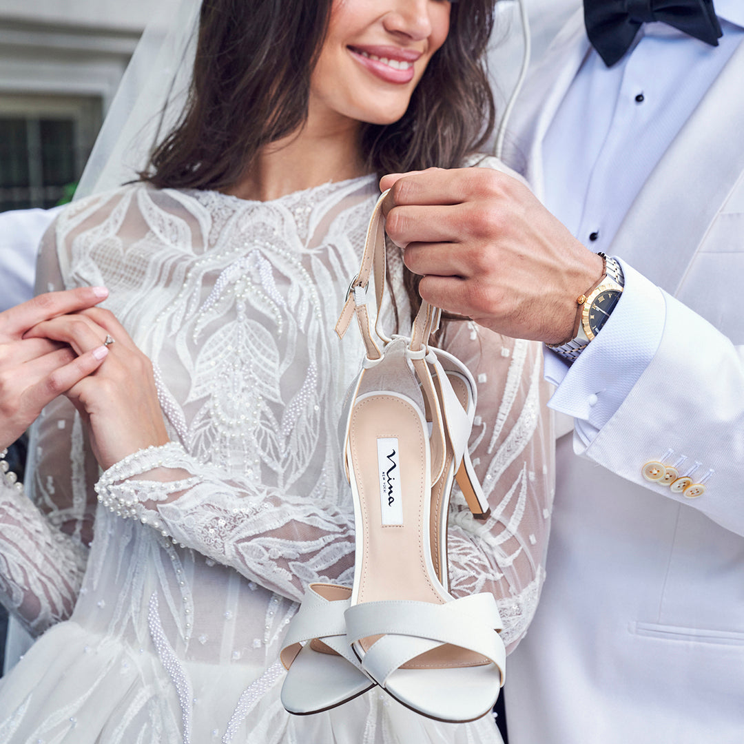 Venus Ivory Satin High-Heel Sandals. with Ankle-Strap | Nina Shoes